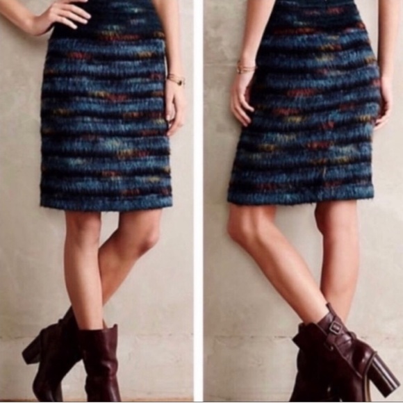 Anthropologie Dresses & Skirts - Anthropologie Maeve Feathered Wool Pencil Skirt Peacock Size 6